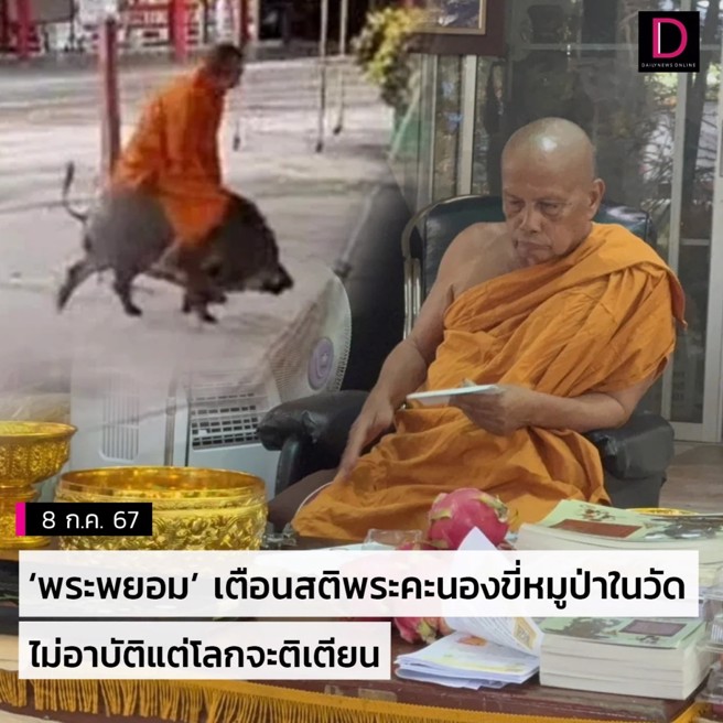 泰國最近流傳一段僧侶騎乘野豬的影片，讓民眾觀感不佳。（圖／翻攝中國報）