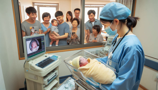 一名護理師抱著新生兒出產房，因為家屬記不得生母的名字，遭護理師訓斥。（示意圖、與本案無關／AI生成）