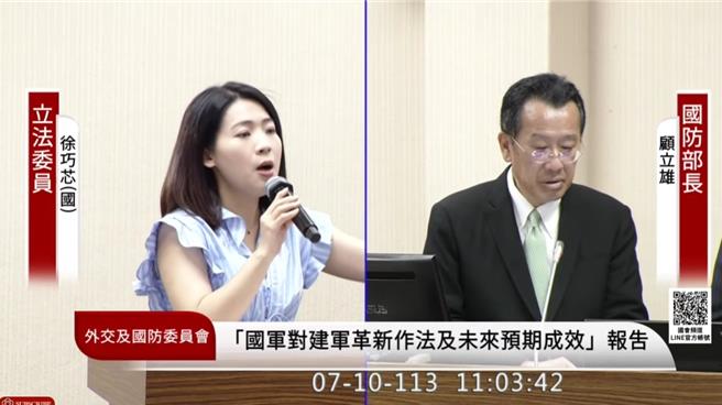 國民黨立委徐巧芯先前揭露，很多將軍座車裝置的行車記錄器，都是大陸製的；國防部經清查後，今於立院外交國防委員會承認，已下架約800部。（摘自立院直播）