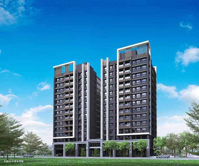 「宜诚飞扬」建筑外观简洁俐落，建材配备精品，适合首购族群。（业者提供）