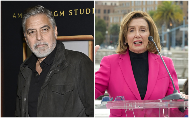 美國影星喬治克隆尼（左）10日在報紙撰文呼籲民主黨另覓2024總統候選人，聯邦眾議院前議長裴洛西（右）呼籲現任總統拜登儘早決定是否繼續參選。（資料照／美聯社、shutterstock／達志）