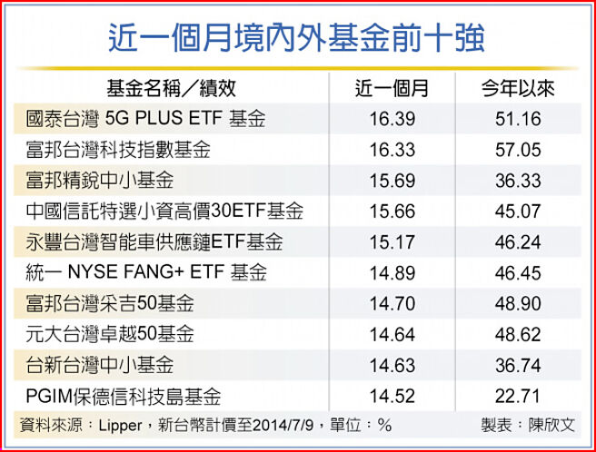 近一個月境內外基金前十強