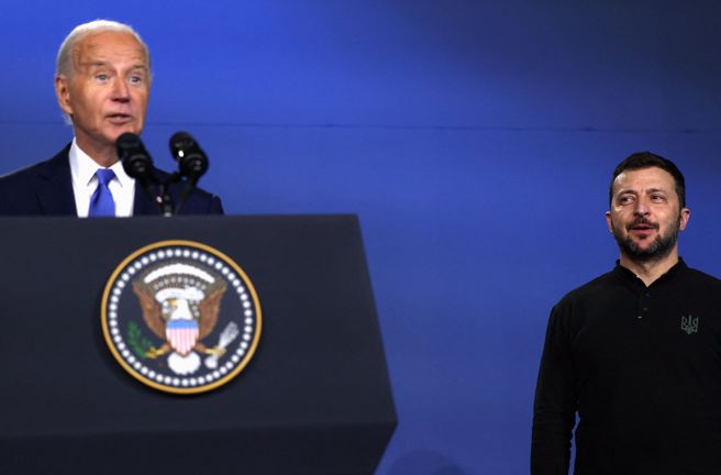拜登在北约峰会口误称泽伦斯基为普丁。（图／路透）