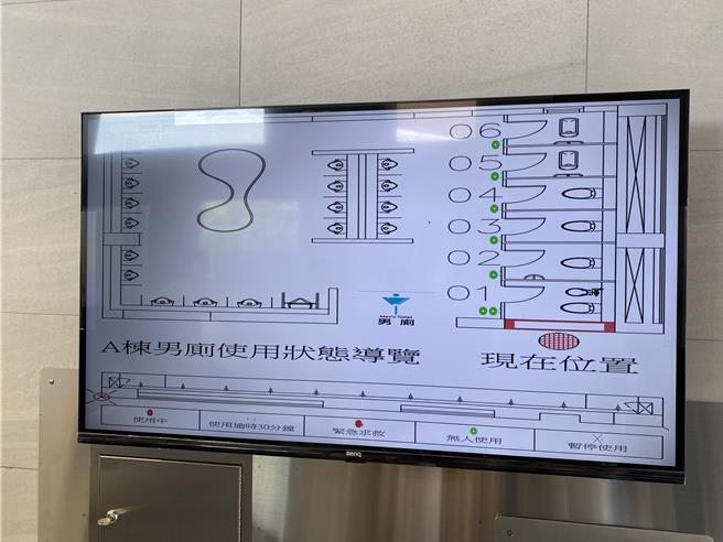 东草屯休息站厕所外萤幕显示使用状况。（蔡明亘摄）