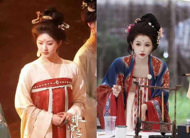 赵露思虞书欣撞同款唐朝妆髮，引双方粉丝杠上。（图／翻摄自微博）