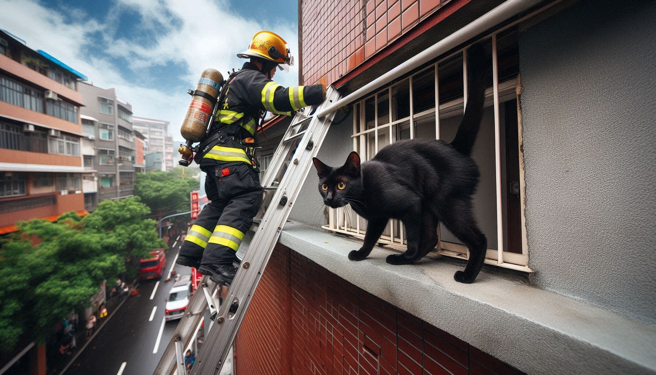民眾發現黑貓疑似受困屋簷3天，沒想到消防隊到場救援，黑貓直接跳樓逃逸。（示意圖、與本案無關／AI生成）