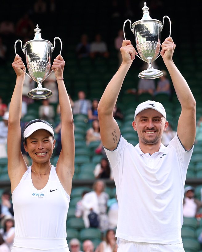 我国选手谢淑薇在2024年温布顿网球公开赛混合双打决赛中获得冠军，赖清德总统知道后，第一时间发了贺电，肯定谢淑薇的优异表现。(照片/教育部体育署提供)