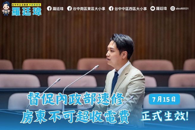 羅廷瑋成功敦促行政院儘速通過租屋定型化契約，確保租客權益，並幫民眾整理租屋電費新制重點。（圖／取自羅廷瑋臉書）