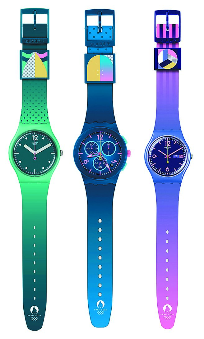 SWATCH推出三款奧運腕表，2450元至4150元。（SWATCH提供）