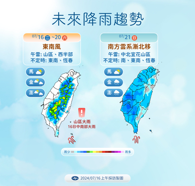 气象署预测未来降雨分布。（气象署提供）