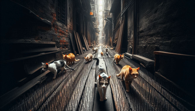 鄰居在後方防火巷內放置超多釘板，不知道防人還是防流浪貓，真的很危險。（示意圖、與本案無關／AI生成）