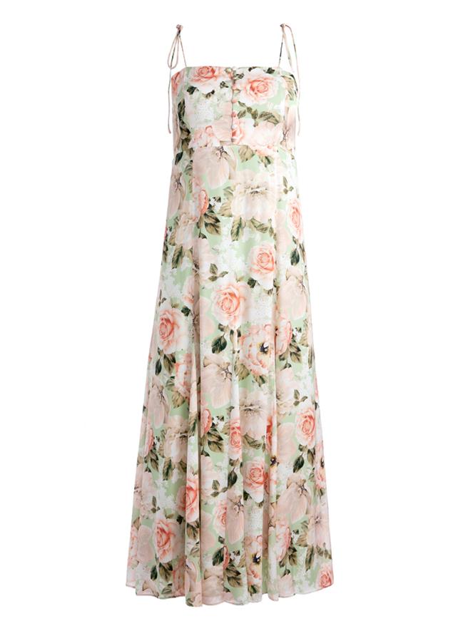 华泰名品城的「Alice and Olivia Lorelle印花细肩带洋装」，原价1万8900元，特价5670元。（华泰名品城提供／朱世凯台北传真）