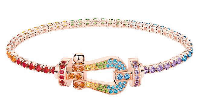 FRED Force 10系列玫瑰金彩色寶石手鍊，76萬8400元。（FRED提供）