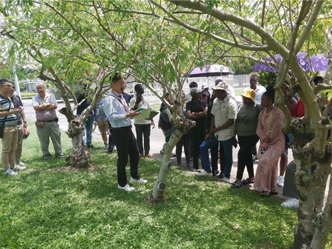 来自非洲8个国家的25名农业菁英，参观亚蔬中心的蔬菜示范圃。（亚蔬中心提供／宝智华台南传真）