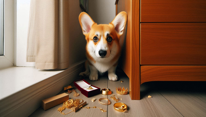大陆一只小柯基，好奇吃掉女主人的黄金貔貅，女主人发现时已少2.1公克，损失惨重。（示意图、与本案无关／AI生成）
