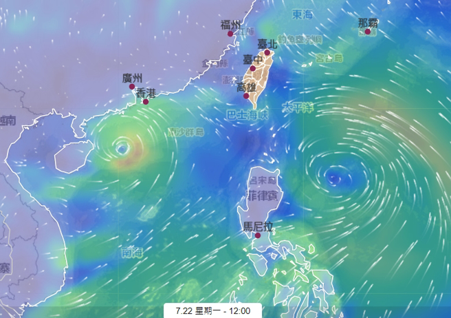 中央气象署预测显示，下周一（22日）南海及菲律宾东方海面将出现2个热带系统。（图／翻摄气象署）