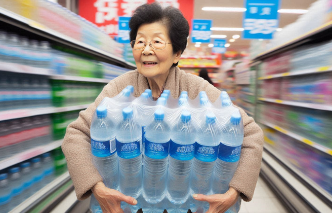大陆有阿婆偷走卖场一箱24罐水，其敏捷的身手也让网友感嘆「体力挺好的，心却是坏的」。（示意图、与本案无关／AI生成）