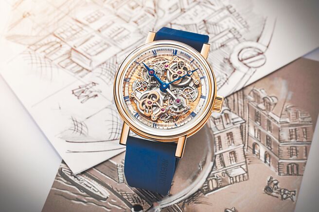 宝玑执行长带来两只双陀飞轮表供表迷朝圣，此为其一Classique Double Tourbillon Quai de l'Horloge 5345双陀飞轮腕表。（Breguet提供）