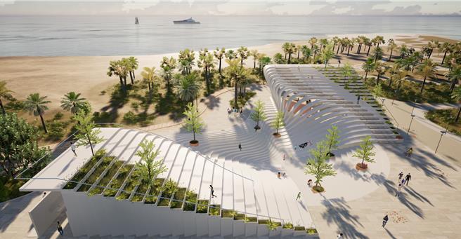 沙滩吧及四号公厕模拟图。（高市观光局提供）