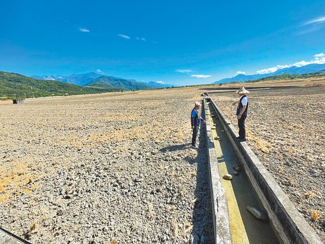 花莲县玉里镇、富里乡面临严重乾旱，农民眼见二期稻作准备整地、插秧，但沟渠已乾枯，忧心将面临休耕。图为富里乡万寧地区稻田现况。（花莲县富里乡公所提供／罗亦晽花莲传真）