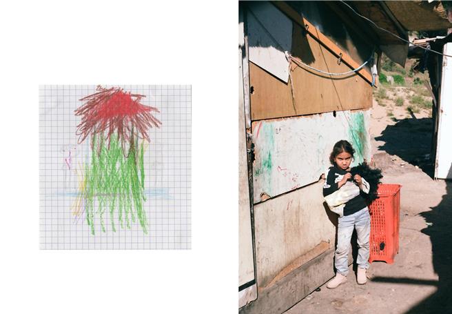 2017年，黄迦用半年时间与法国马赛北部工业城边缘的吉普赛孩童进行游戏式的合作。她邀请孩童用彩色笔述说生命的故事，并以摄影与素人绘画双重视角的创作手法，共同完成「没有纸的画」系列作品。（黄迦提供）