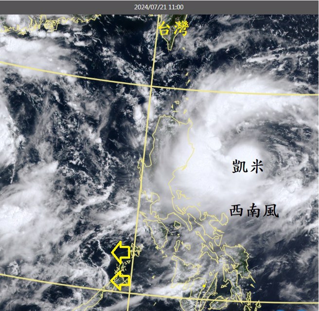 西南季風出現增強的徵兆，並且和凱米颱風環流結合。（翻攝自鄭明典臉書）