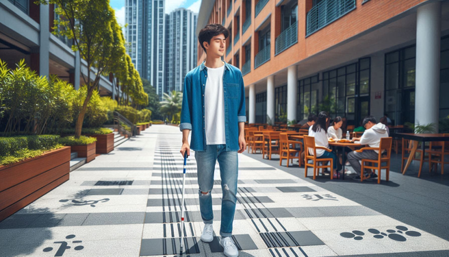 大陆这名后天失明的大学生，记录下他去吃饭的路途。（示意图、与本案无关／AI生成）