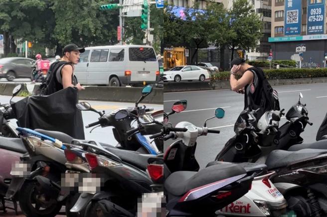 黄伟晋看似刚结束健身行程，拿着手机正在路边叫车。（图／读者提供）