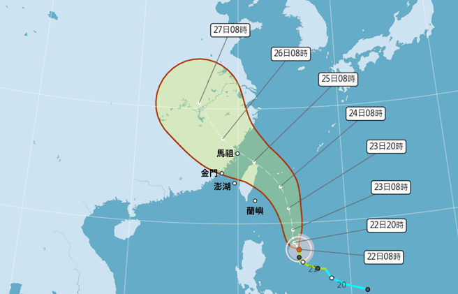 凱米路徑西修，不排除成為「西北颱」，北台灣要嚴加防範。（中央氣象署提供）