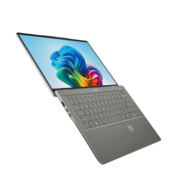 Swift 14 AI能180度摊平，单手即可轻松开启铝制机壳。（宏碁提供）