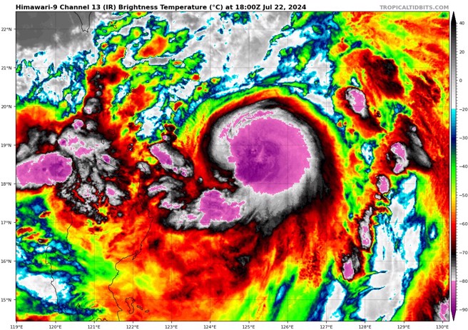 凱米颱風接近台灣時威力達巔峰狀態，對台威脅極大。（翻攝Tropical Tidbits）