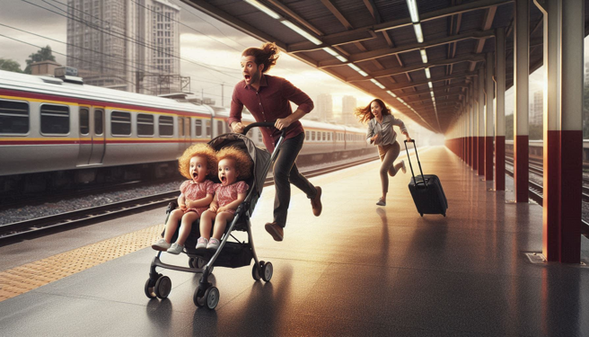 雪梨南部卡尔顿火车站发生了一场悲剧，双胞胎婴儿车意外落轨，父亲抢救，只剩一个女儿活着。（示意图、与本案无关／AI生成）