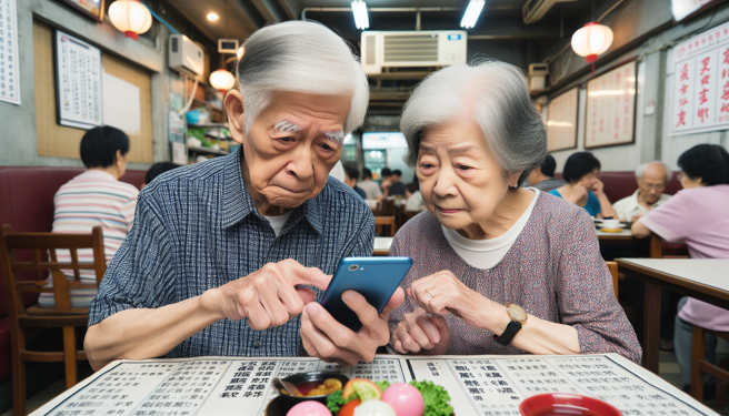 許多長輩不會使用QR CODE點餐，除了學不會之外，不少人認為眼睛退化也是很大的原因。（示意圖／AI生成）