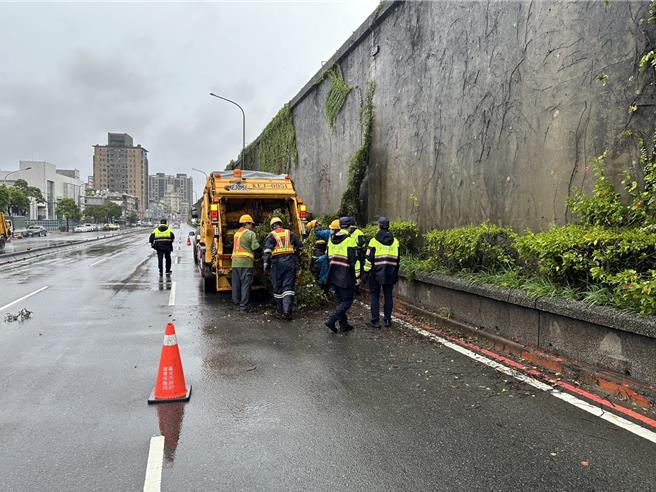 警方与清洁队员清理掉落藤蔓。（警方提供）