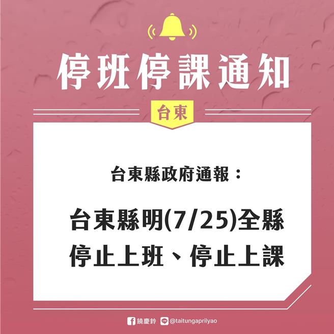 台東縣25日停止上班上課。（台東縣政府提供／蔡旻妤台東傳真）