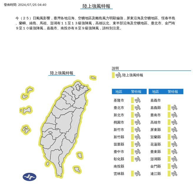 強風特報。（圖取自氣象署網頁）