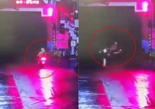 18岁无照骑士没有发现前方水门已关闭，直直撞上导致自己重伤送医。（翻摄画面）