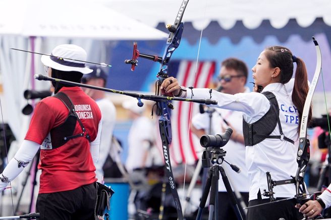 中華女子射箭選手邱意晴在個人排名賽射出628分排名53。(杜宜諳攝)