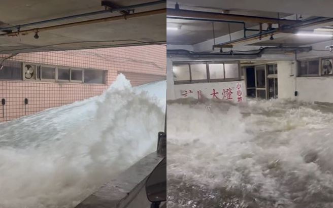 凯米颱风侵台造成中南部多处淹水，有民眾的住家地下室被大水淹没。（图／网友kuso_momo_授权提供）