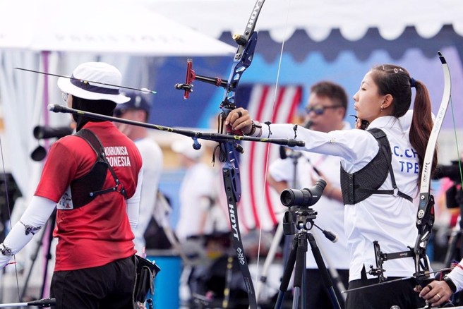 中華女子射箭選手邱意晴在個人排名賽射出628分排名53。(杜宜諳攝)