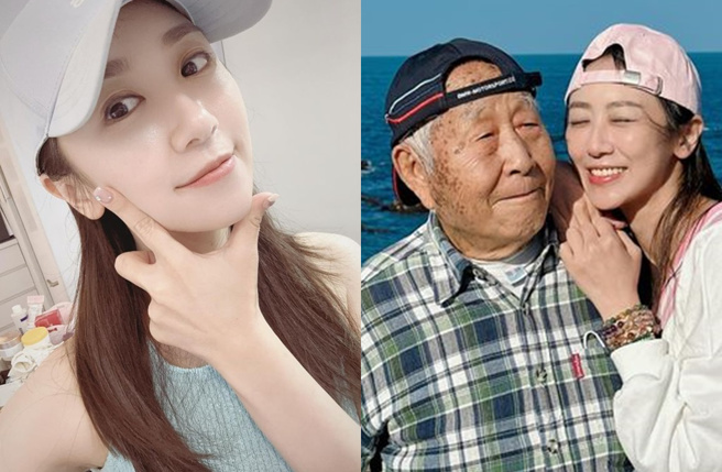 蔡允潔和98歲外公。（圖／翻攝自蔡允潔（蔡小潔） FB）