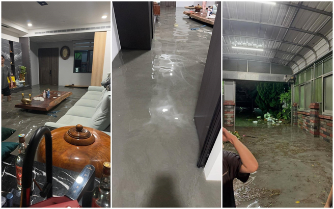 彰化鹿港顶番婆区沟墘里传出灾情，网红Nini老师曝住家一楼淹水情况。（图／Nini老师 提供）