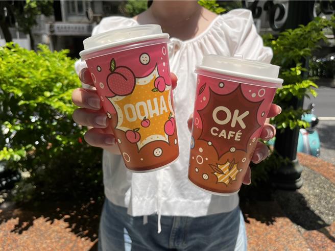 OKCAFE與OOHA聯名飲「水蜜桃烏龍氣泡咖啡」即日起享買1送1。（OKmart提供／朱世凱台北傳真）