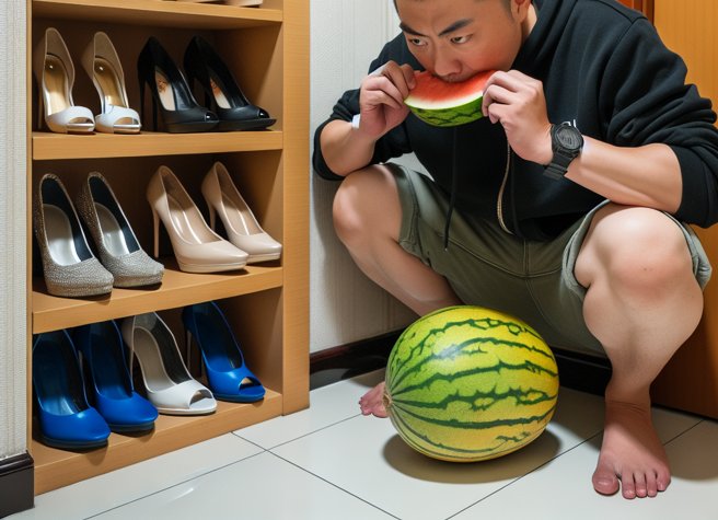 大陸有男子偷拿女住戶高跟鞋「狂舔40分鐘」，受害女曝「啃西瓜津津有味」。（示意圖、與本案無關／AI生成）