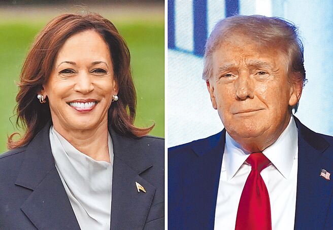 一項最新民調顯示，副總統賀錦麗（左）在美國人心中的好感度（favorability）躍升至43％，超車共和黨總統候選人川普（右）7個百分點。（美聯社）