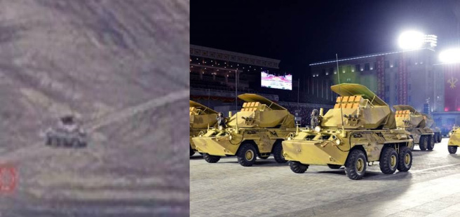 乌克兰侦察机在旷野中发现外型奇特的6轮装甲车，竟是北韩的Bulsae-4飞弹装甲车。(图/x)