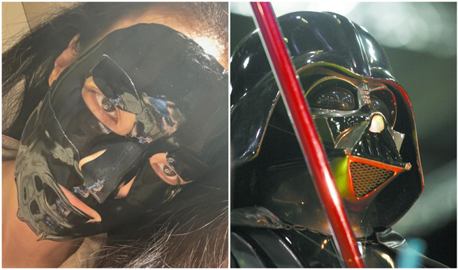 舒淇深夜敷面膜，网友开玩笑吓死人、很像《星际大战》中的黑武士。（图／摄自IG sqwhat、欧新社）