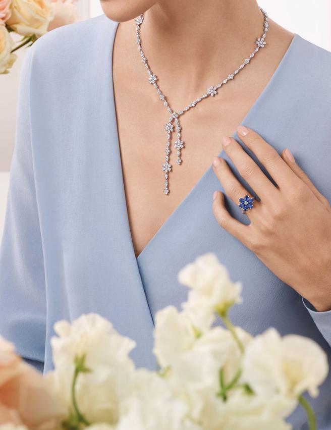 海瑞温斯顿勿忘我Forget-Me-Not系列珠宝，风格奢华甜美。（Harry Winston提供）