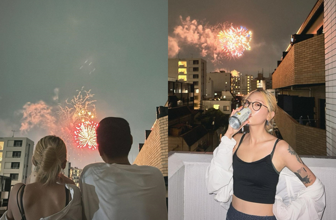 翁馨儀在東京置產，家裡陽台可以看到煙火。（圖／翻攝自hsinyiwong IG）