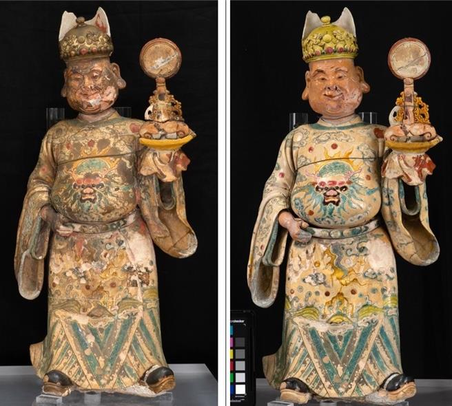 交趾陶修护前、后进行3D扫瞄。（文资处提供／曹婷婷台南传真）